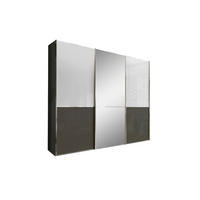 SCHWEBETÜRENSCHRANK 250/217/67 cm,  in Weiß, Dunkelgrau, 3 Tür(en)  - Chromfarben/Dunkelgrau, KONVENTIONELL, Glas/Holzwerkstoff (250/217/67cm) - Novel