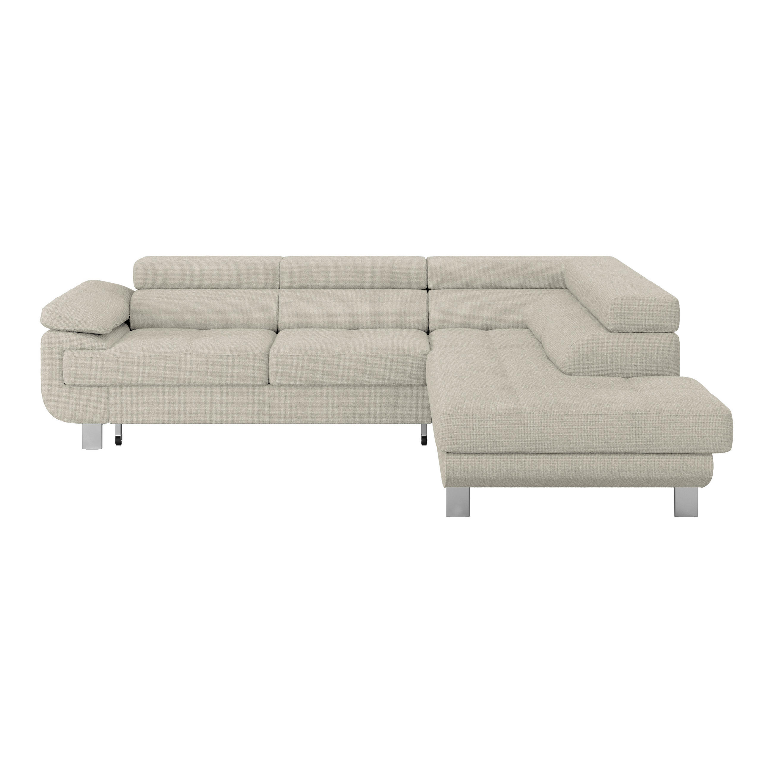ECKSOFA Greige Drell Bettkasten, Schlaffunktion, Rücken echt, Kopfteilverstellung, Armteilverstellung  - Greige, MODERN, Textil/Metall (270/230cm) - MID.YOU