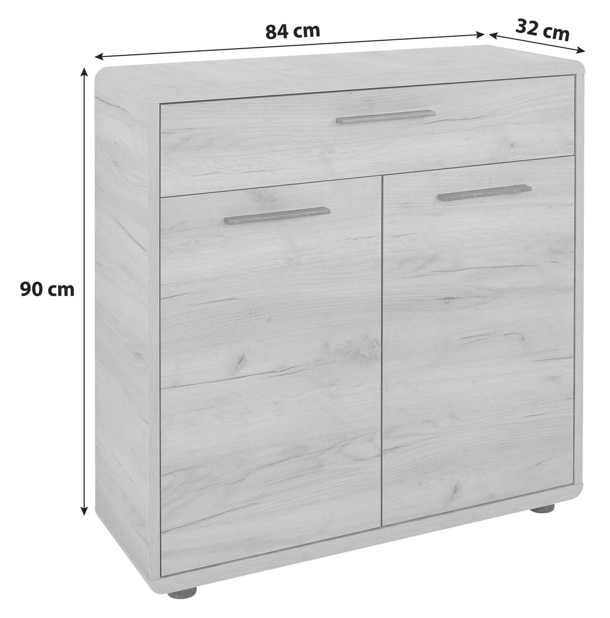 KOMMODE Fontana  in 84/90/32 cm  - Eichefarben/Schwarz, MODERN, Holzwerkstoff/Kunststoff (84/90/32cm) - Boxxx