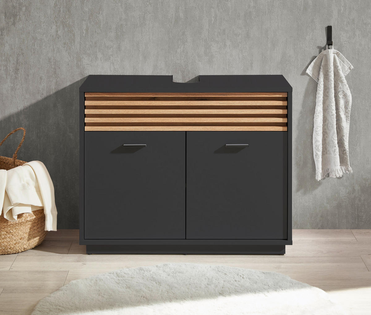 WASCHBECKENUNTERSCHRANK 80/64/40 cm  - Eichefarben/Anthrazit, KONVENTIONELL, Holzwerkstoff/Kunststoff (80/64/40cm) - home24