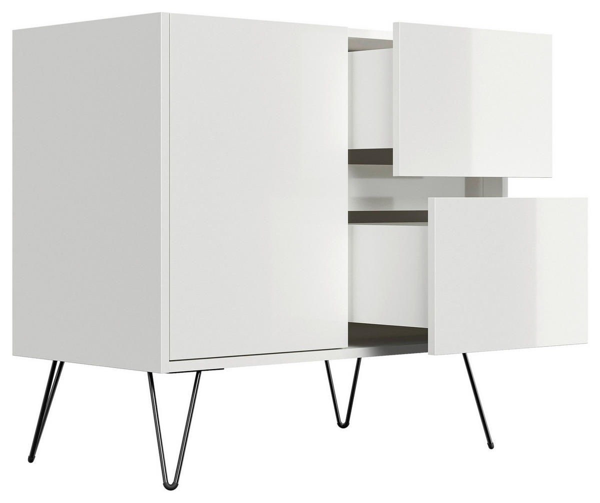 SIDEBOARD Posseik Industrial 79/75,8/42 cm 2 Schublade(n)  - Weiß Hochglanz/Schwarz, Design, Holzwerkstoff/Metall (79/75,8/42cm) - MID.YOU