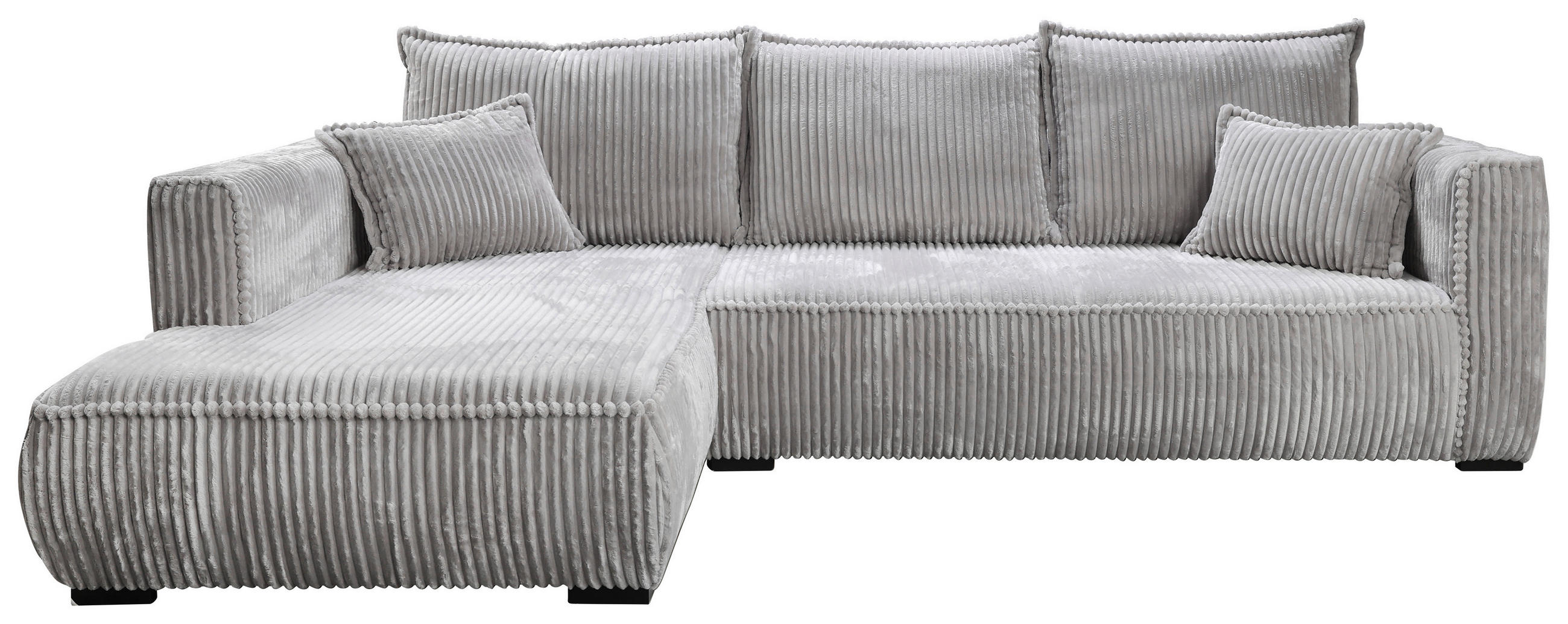ECKSOFA in Cord Hellgrau  - Hellgrau/Schwarz, Modern, Holz/Textil (208/322cm) - MID.YOU
