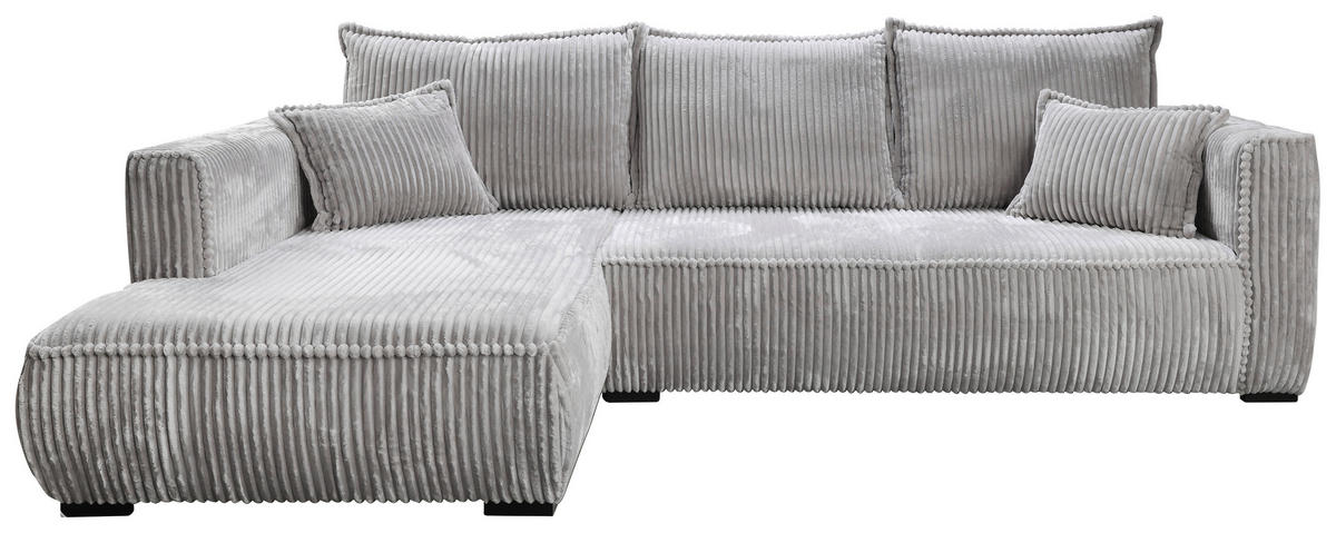 ECKSOFA in Cord Hellgrau  - Hellgrau/Schwarz, Modern, Holz/Textil (208/322cm) - MID.YOU