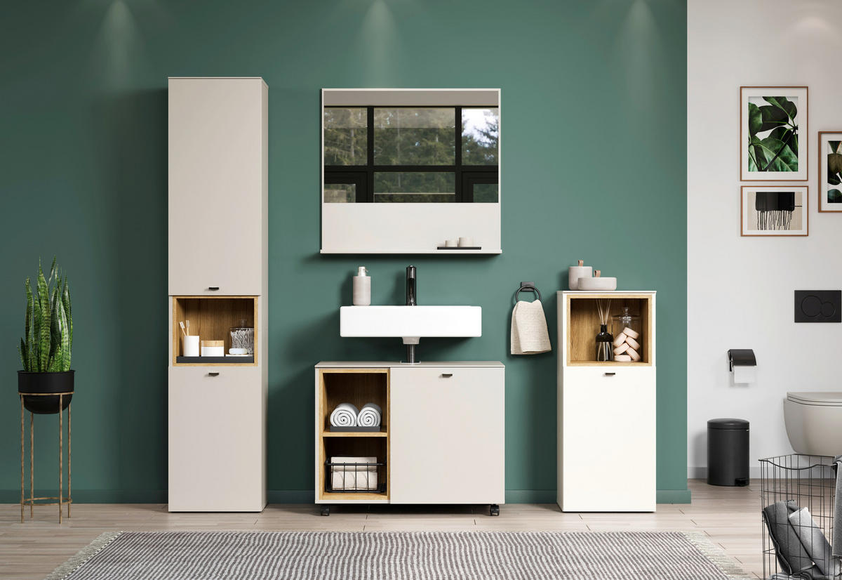 BADEZIMMER 4-teilig  in 180 cm  - Kaschmir/Schwarz, Trend, Holzwerkstoff/Kunststoff (180cm) - MID.YOU
