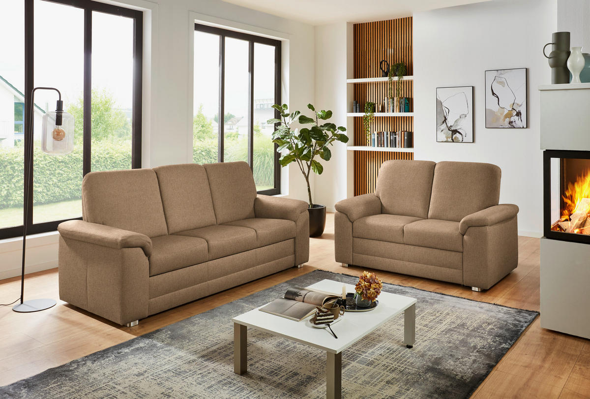 3-SITZER-SOFA Chenille Altrosa, Hellbraun  - Hellbraun/Alufarben, Konventionell, Textil/Metall (208/96/89cm) - Beldomo Comfort