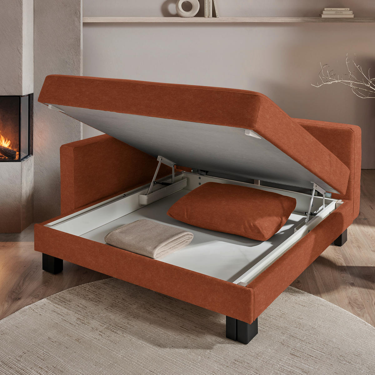 LIEGE  in Velours Rostfarben  - Eiche dunkel/Rostfarben, MODERN, Holz/Textil (137/72/155cm) - Joka