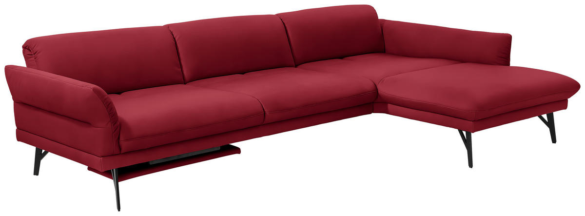 ECKSOFA in Echtleder Rot  308/173 cm  - Anthrazit/Rot, Design, Leder/Metall (308/173cm) - Joop!