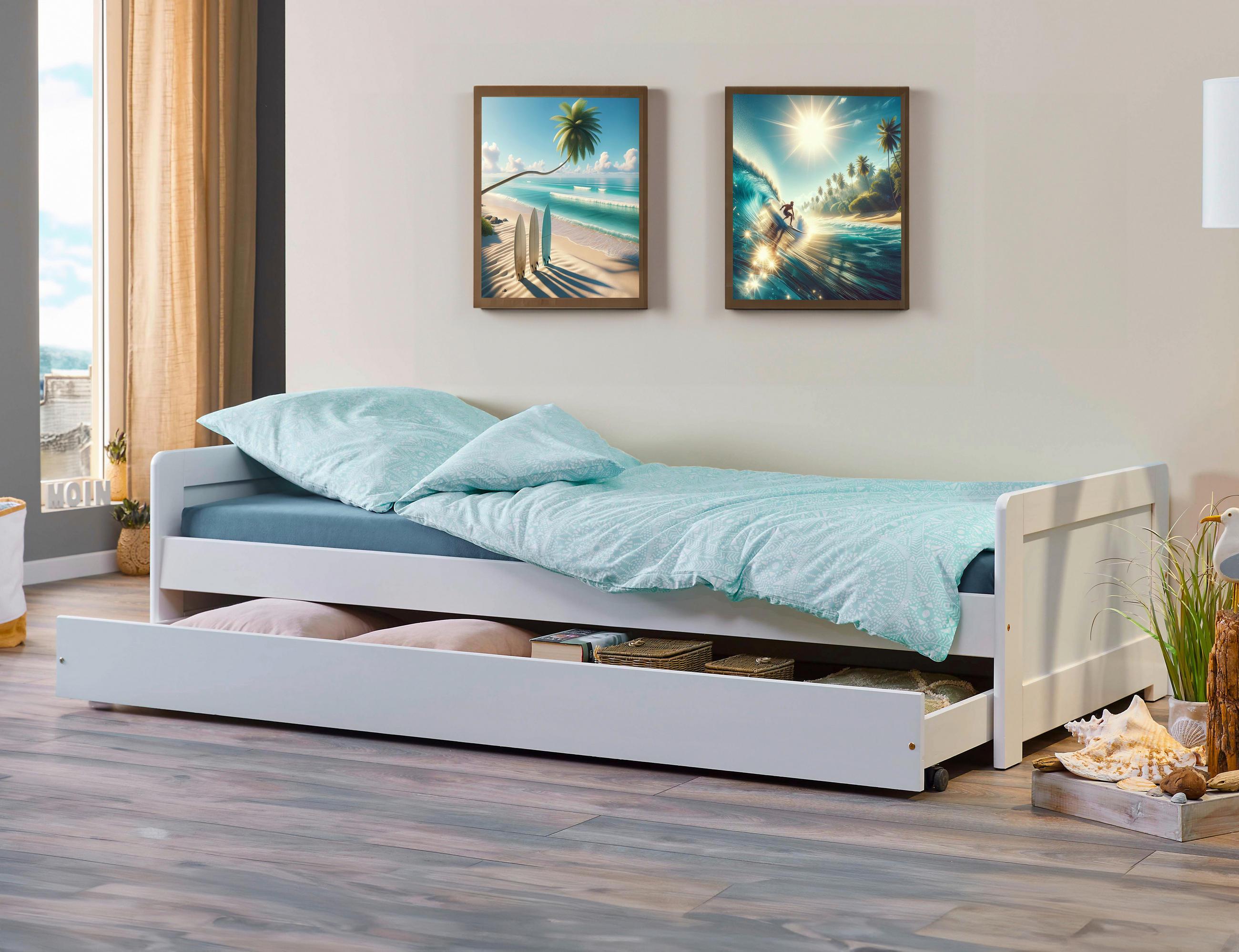 AUSZIEHBETT 90/190 cm  in Weiß  - Naturfarben/Weiß, MODERN, Holz (90/190cm) - MID.YOU