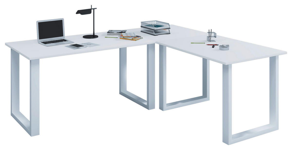 HÖRNSKRIVBORD 190/160/76 cm  in vit  - vit, Modern, metall/trämaterial (190/160/76cm) - MID.YOU