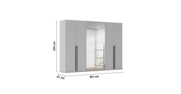 DREHTÜRENSCHRANK 301/235/61 cm,  in Graphitfarben, 6-türig  - Chromfarben/Schwarz, Basics, Glas/Holzwerkstoff (301/235/61cm) - Novel