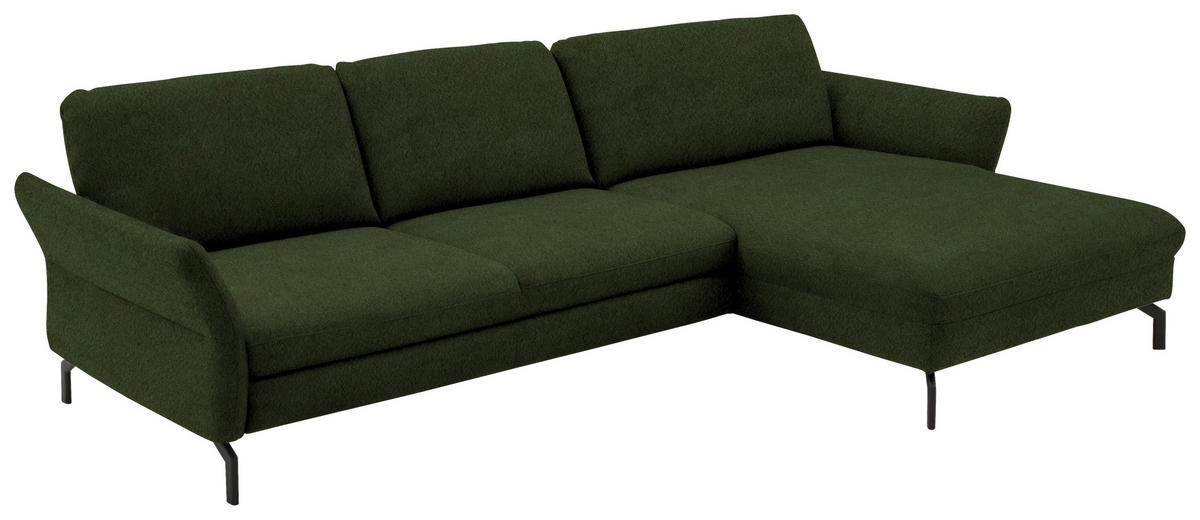ECKSOFA in Velours Waldgrün  306/179 cm  - Waldgrün/Schwarz, Design, Textil/Metall (306/179cm) - Beldomo System
