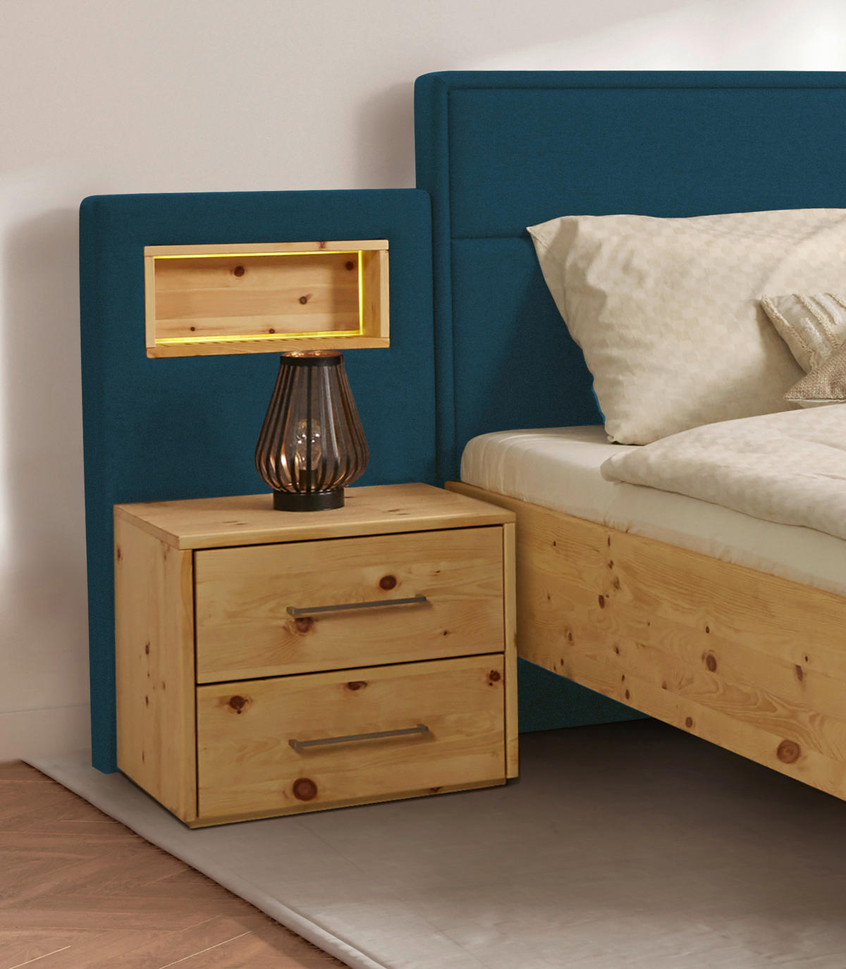 BETT 200/200 cm  Blau, Zirbelkieferfarben   - Blau/Zirbelkieferfarben, Natur, Holz/Textil (200/200cm) - Valnatura
