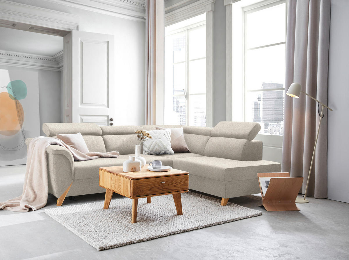 ECKSOFA  in Chenille Beige  265/200 cm  - Beige/Naturfarben, KONVENTIONELL, Holz/Textil (265/200cm) - Stylife