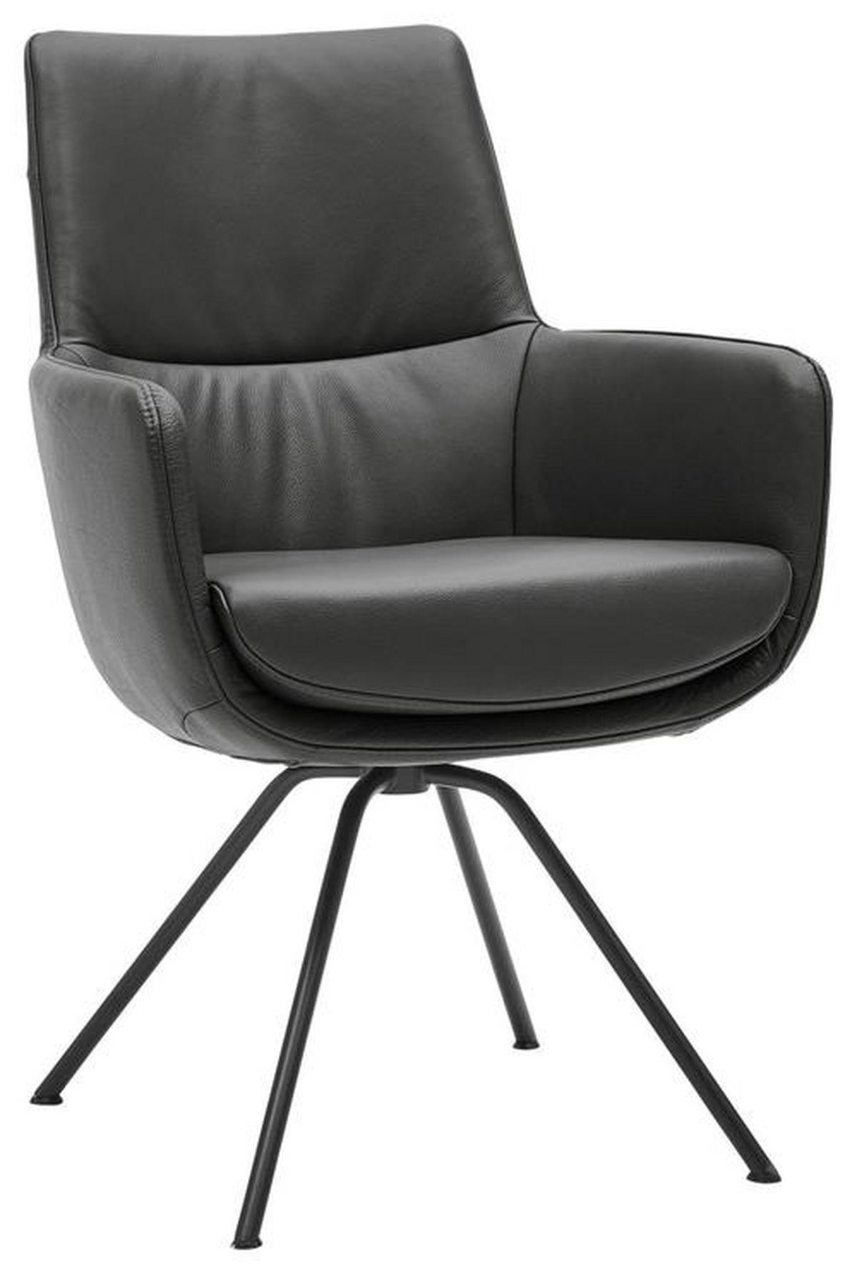 ARMLEHNSTUHL  in Stahl Echtleder pigmentiert  - Schwarz, Design, Leder/Metall (60/90/61cm) - Dieter Knoll