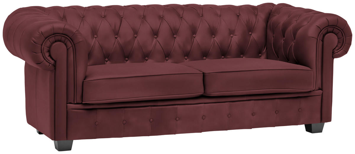 CHESTERFIELD-SOFA in Lederlook Bordeaux  - Wengefarben/Bordeaux, Lifestyle, Holz/Textil (206/76,5/96cm) - Landscape