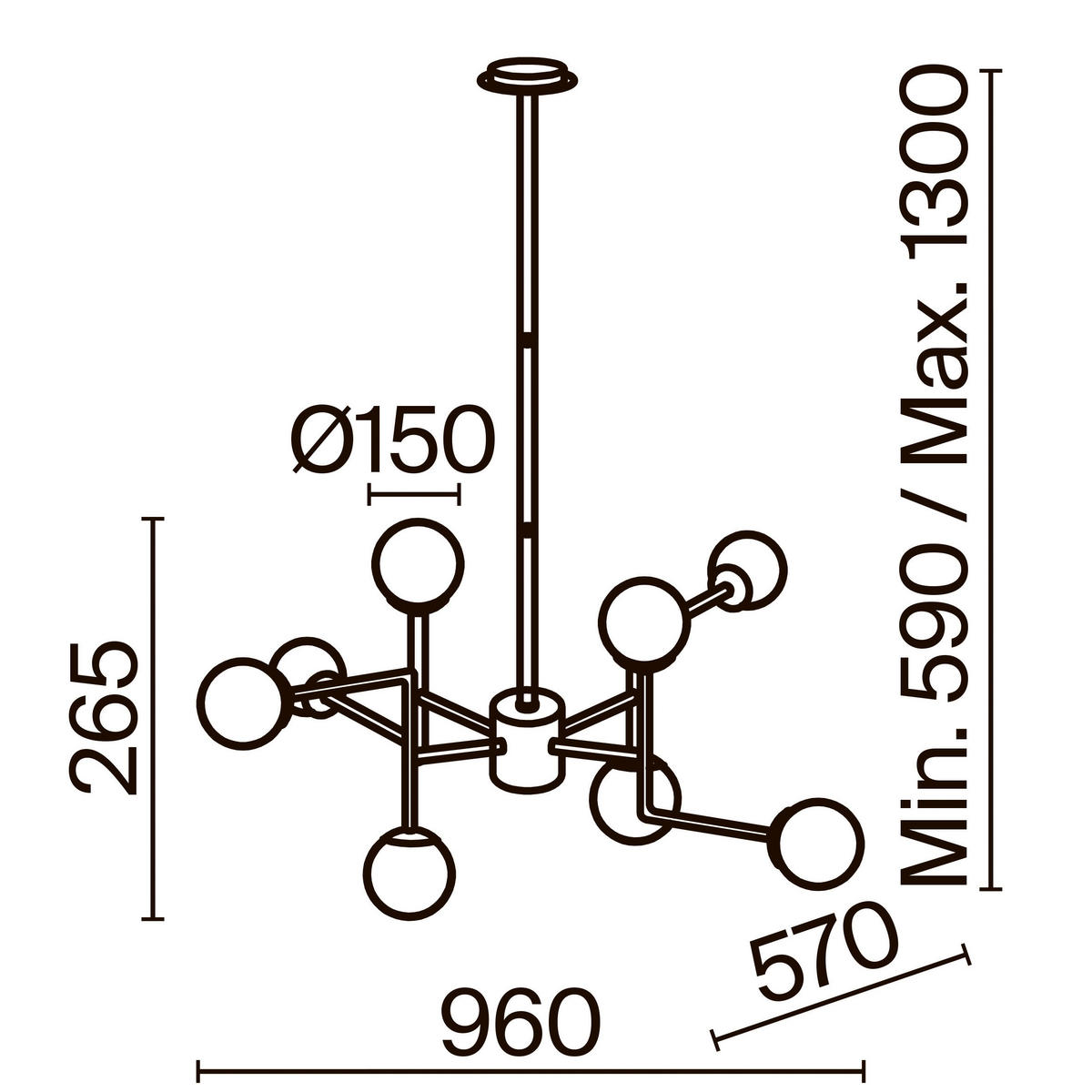 KRONLEUCHTER 96/26,5/57 cm   - Messingfarben, Trend, Glas/Metall (96/26,5/57cm) - MAYTONI