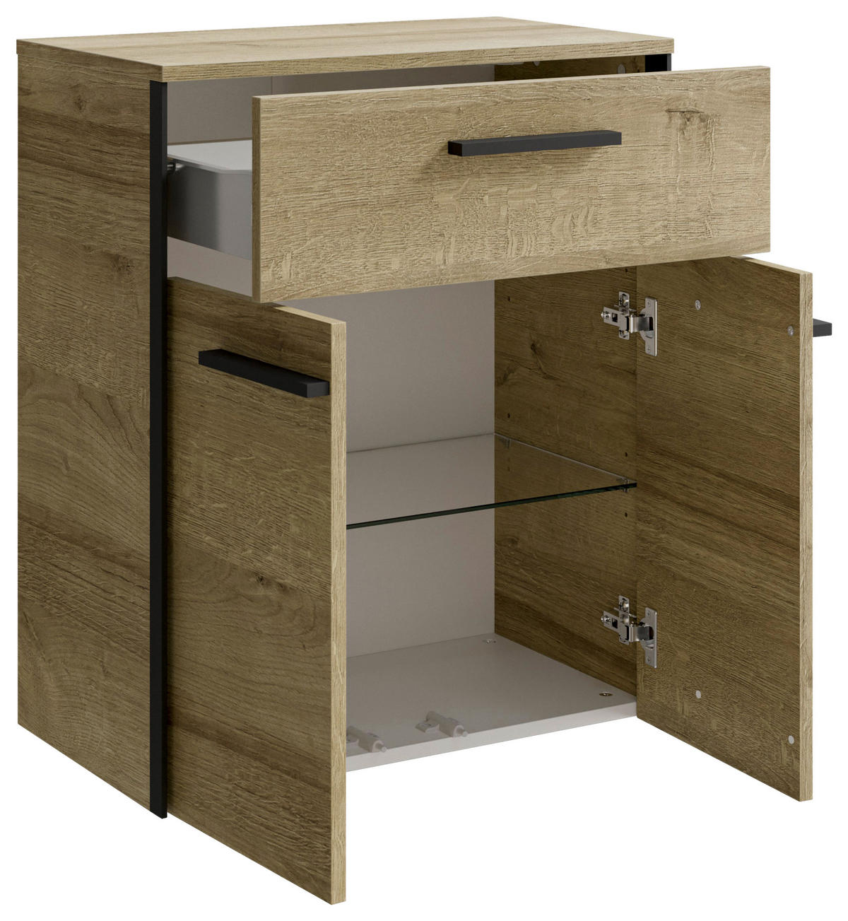 UNTERSCHRANK 60/72/33 cm   - Eichefarben/Schwarz, Natur, Glas/Holzwerkstoff (60/72/33cm) - Xora