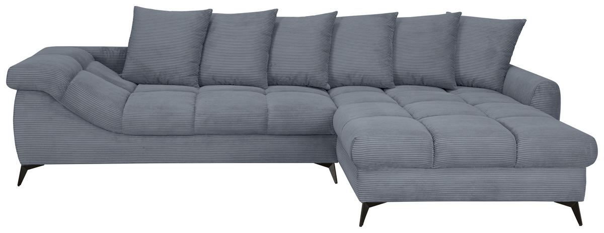 ECKSOFA Grau Cord Rückenkissen, Armlehnenkissen, Rücken echt  - Schwarz/Grau, KONVENTIONELL, Textil/Metall (332/231cm) - Carryhome