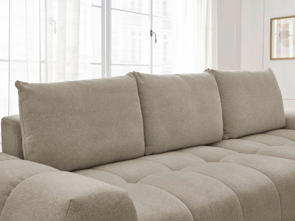 ECKSCHLAFSOFA EVEREST  mit Rücken echt, Armteil links, Armteil rechts Flachgewebe Taupe  - Taupe/Schwarz, MODERN, Kunststoff/Textil (180/318cm) - Livetastic