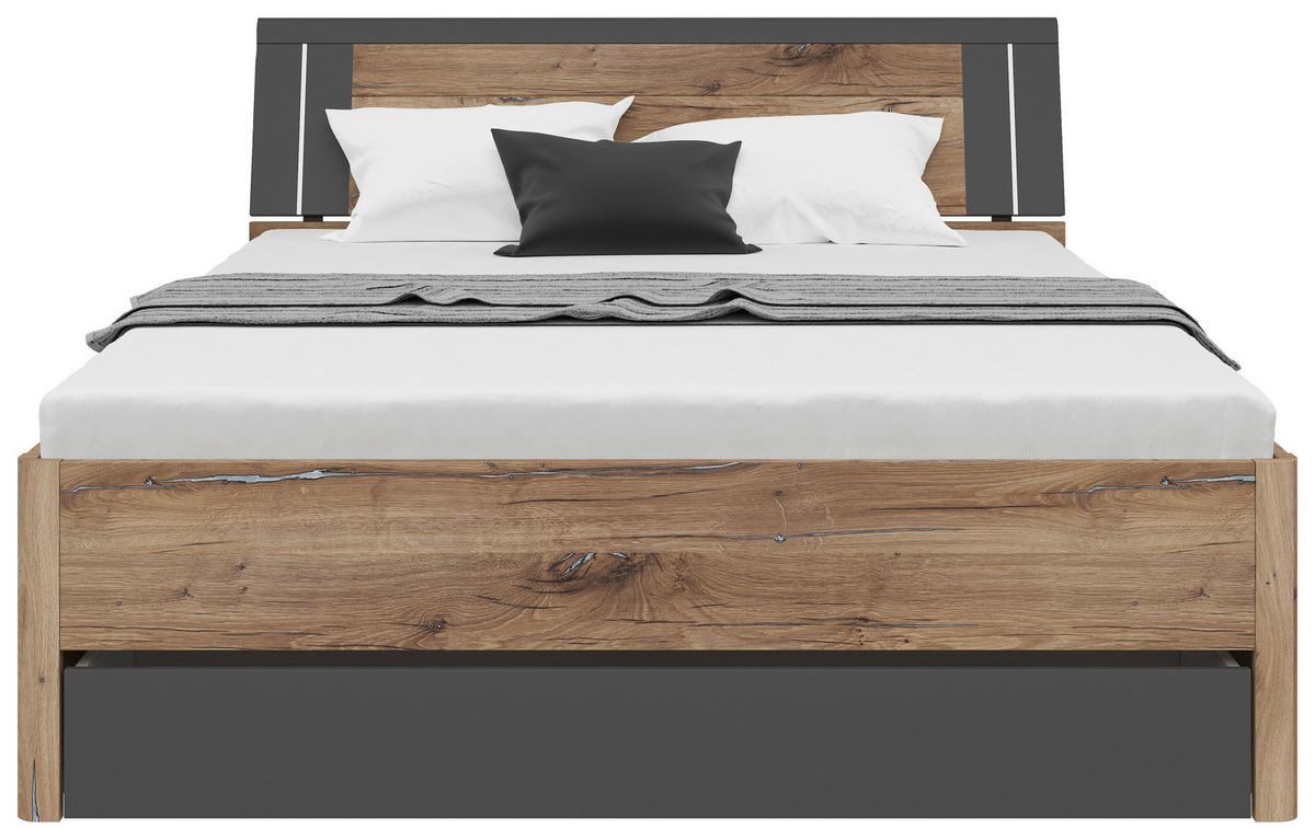 STAURAUMBETT 160/200 cm,  in Graphitfarben, Eiche dunkel,  - Eiche dunkel/Eichefarben, KONVENTIONELL, Holzwerkstoff (160/200cm)