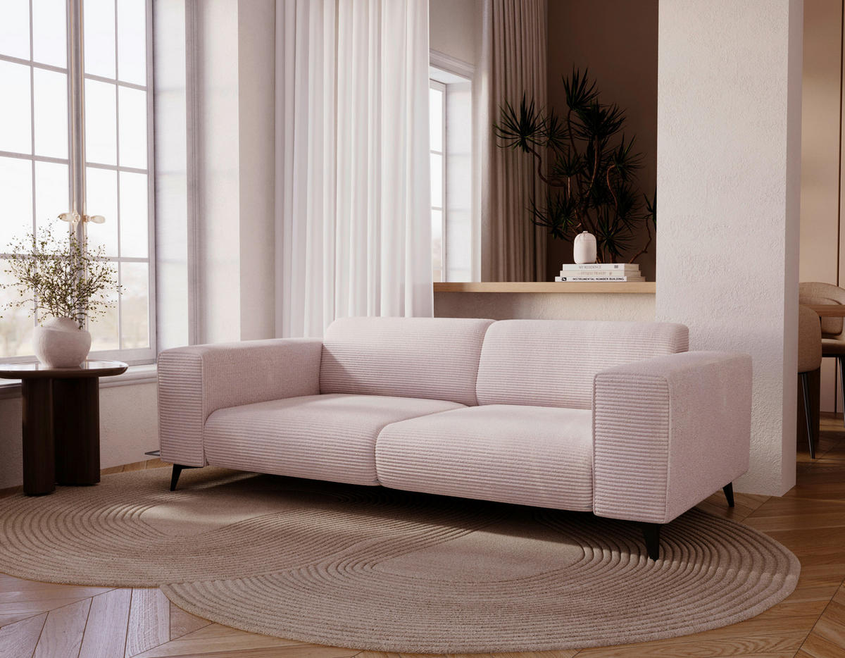 2-SITZER-SOFA Cord Creme  - Creme/Schwarz, KONVENTIONELL, Textil/Metall (207/75/104cm) - Carryhome