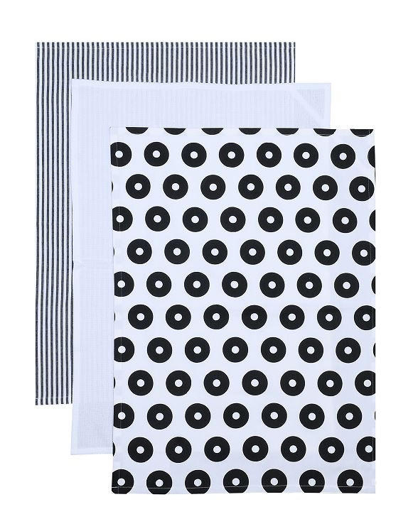 KÖKSHANDDUK SET 3 styck svart, vit  - vit/svart, Klassisk, textil (50/70cm) - Novel