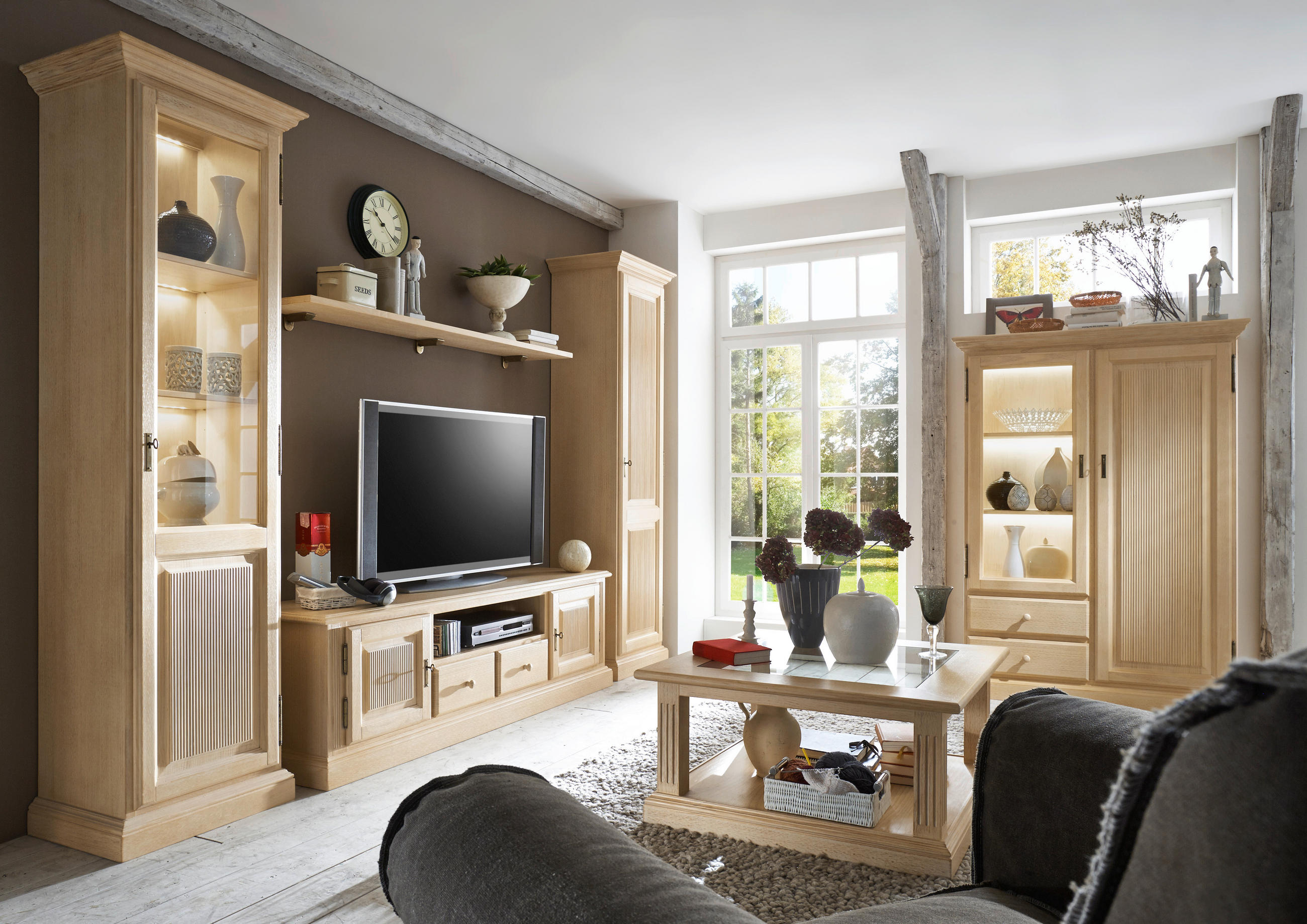 WOHNWAND 4-teilig  in Beige  340/217/47 cm  - Beige, Design, Holz (340/217/47cm) - Livetastic