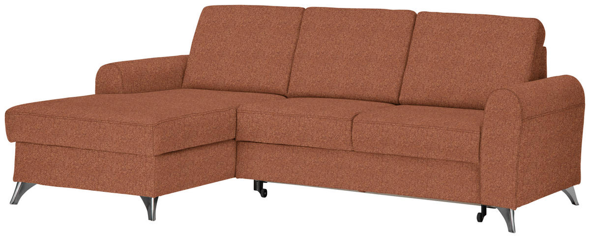 ECKSOFA in Flachgewebe Orange, Rostfarben  - Rostfarben/Silberfarben, Design, Textil/Metall (167/244cm) - Cantus