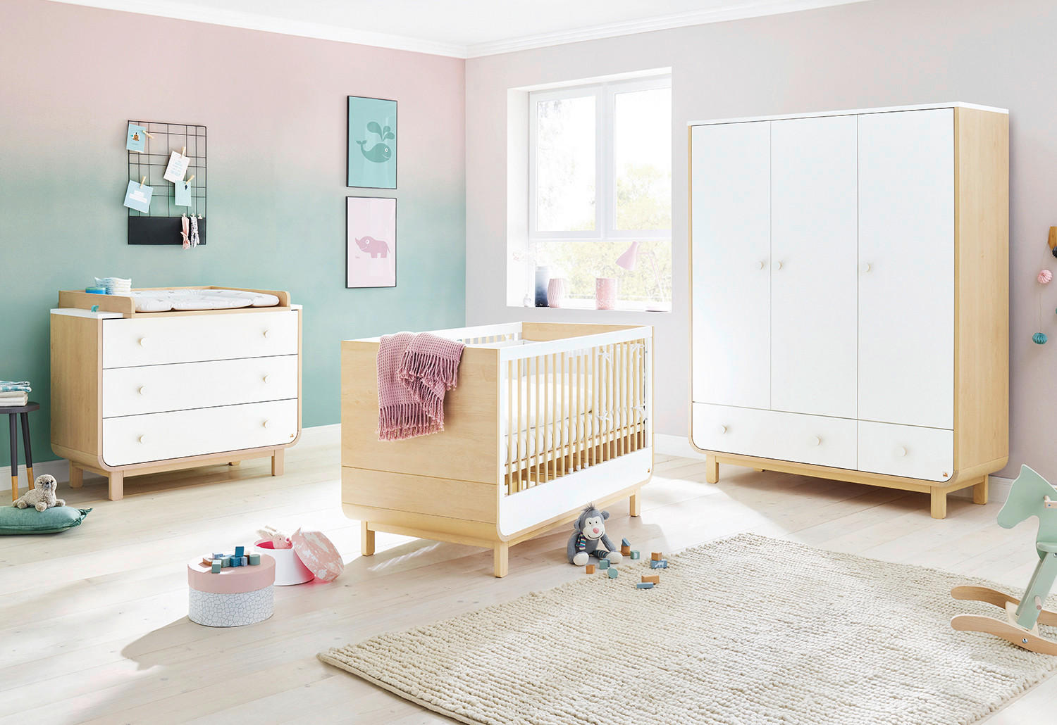 BABYZIMMER PINOLINO ROUND  - Ahornfarben/Weiß, Design, Holzwerkstoff - Pinolino