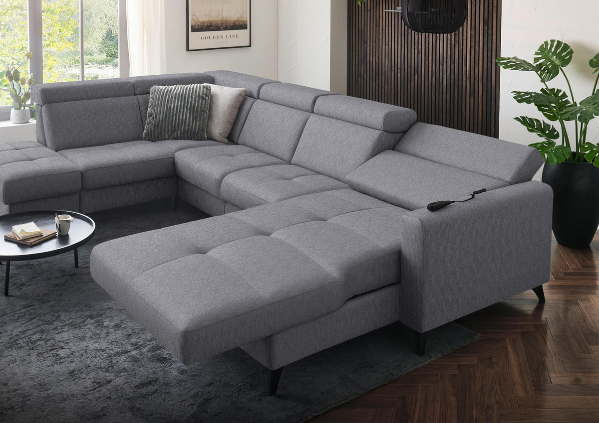 WOHNLANDSCHAFT Flachgewebe Grau  - Schwarz/Grau, Konventionell, Textil/Metall (215/333/174cm) - Beldomo System