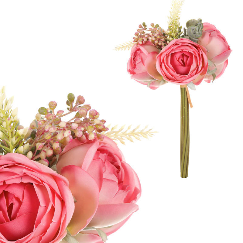 DEKORAČNÍ KYTICE 30 cm - bílá/pink, Basics, textil (30cm)