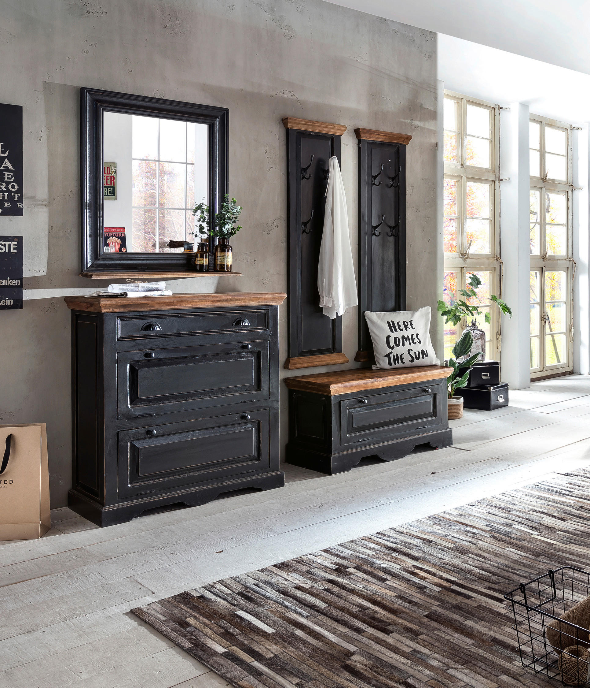 GARDEROBE 5-teilig  in 183/155/40 cm  - Schwarz/Honig, Design, Holz/Holzwerkstoff (183/155/40cm) - MID.YOU