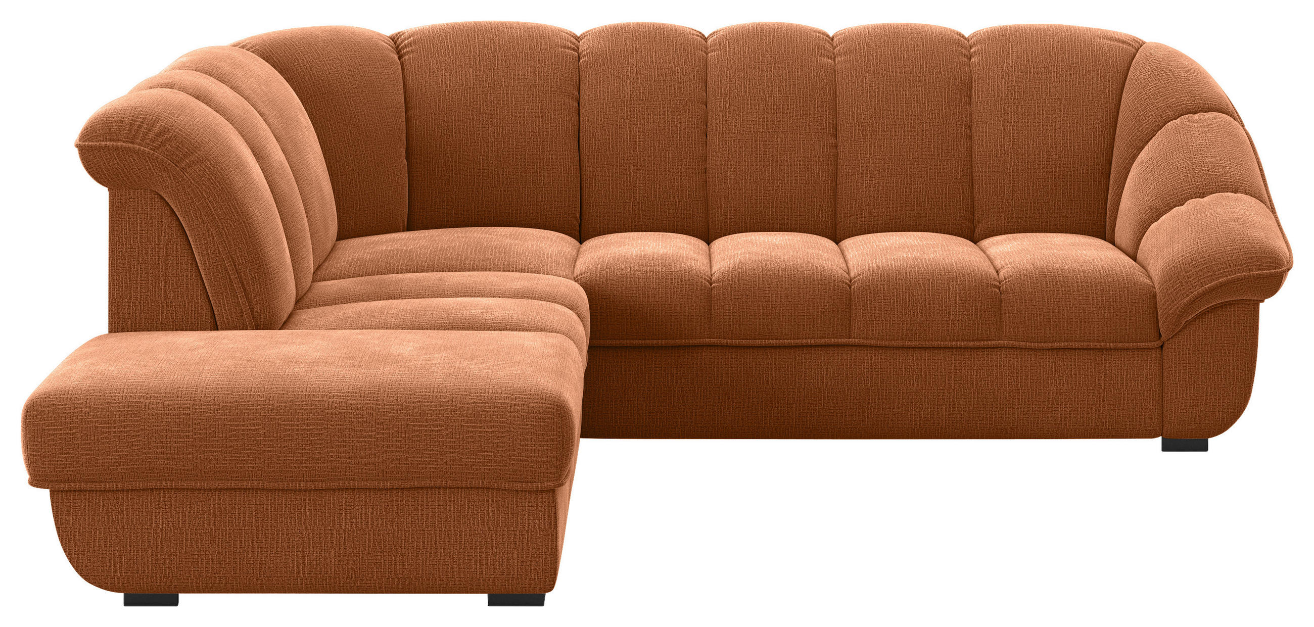 ECKSOFA Terracotta Chenille Bettkasten, Schlaffunktion, Rücken echt  - Terracotta/Schwarz, KONVENTIONELL, Kunststoff/Textil (222/260cm) - Welnova