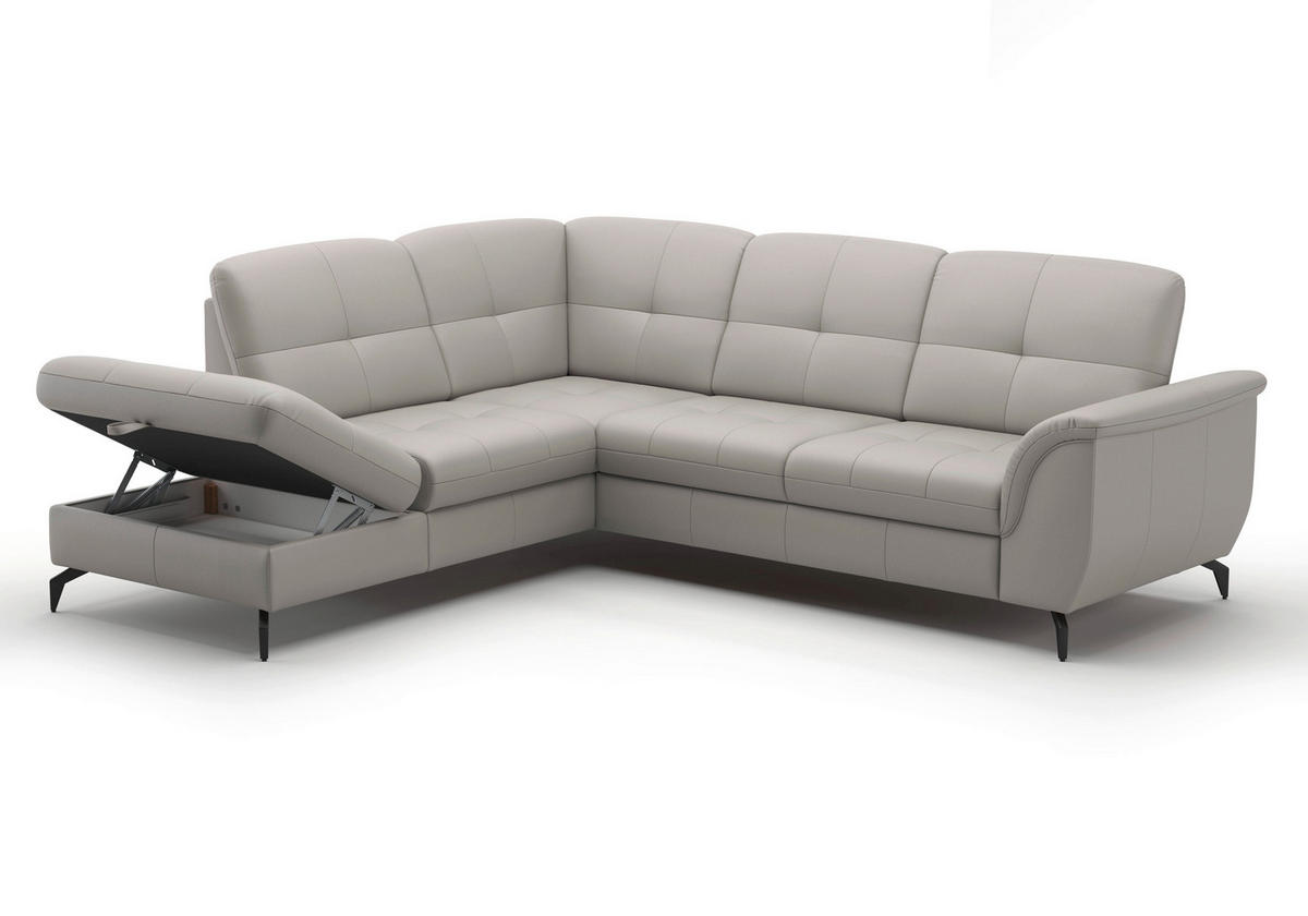 ECKSOFA ZORA E Hellgrau Echtleder  - Hellgrau/Schwarz, MODERN, Leder/Metall (212/244cm) - Sit & More