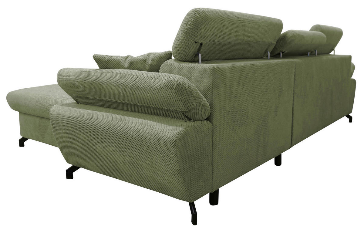 ECKSOFA OMEGA Grün Chenille Zierkissen, Bettkasten  - Schwarz/Grün, Design, Textil/Metall (280/186cm) - MID.YOU