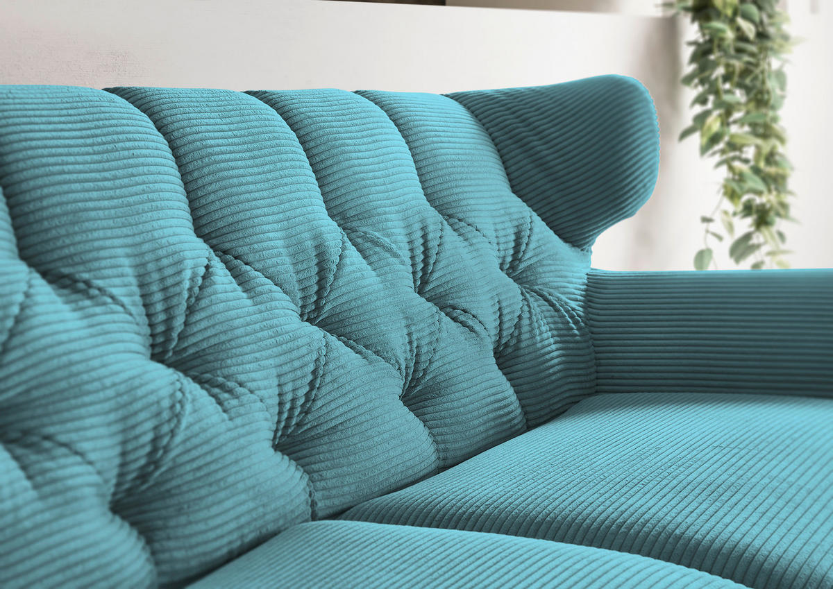 CHESTERFIELD-SOFA Cord Petrol  - Petrol/Schwarz, MODERN, Textil/Metall (160/94/95cm) - Pure Home Lifestyle