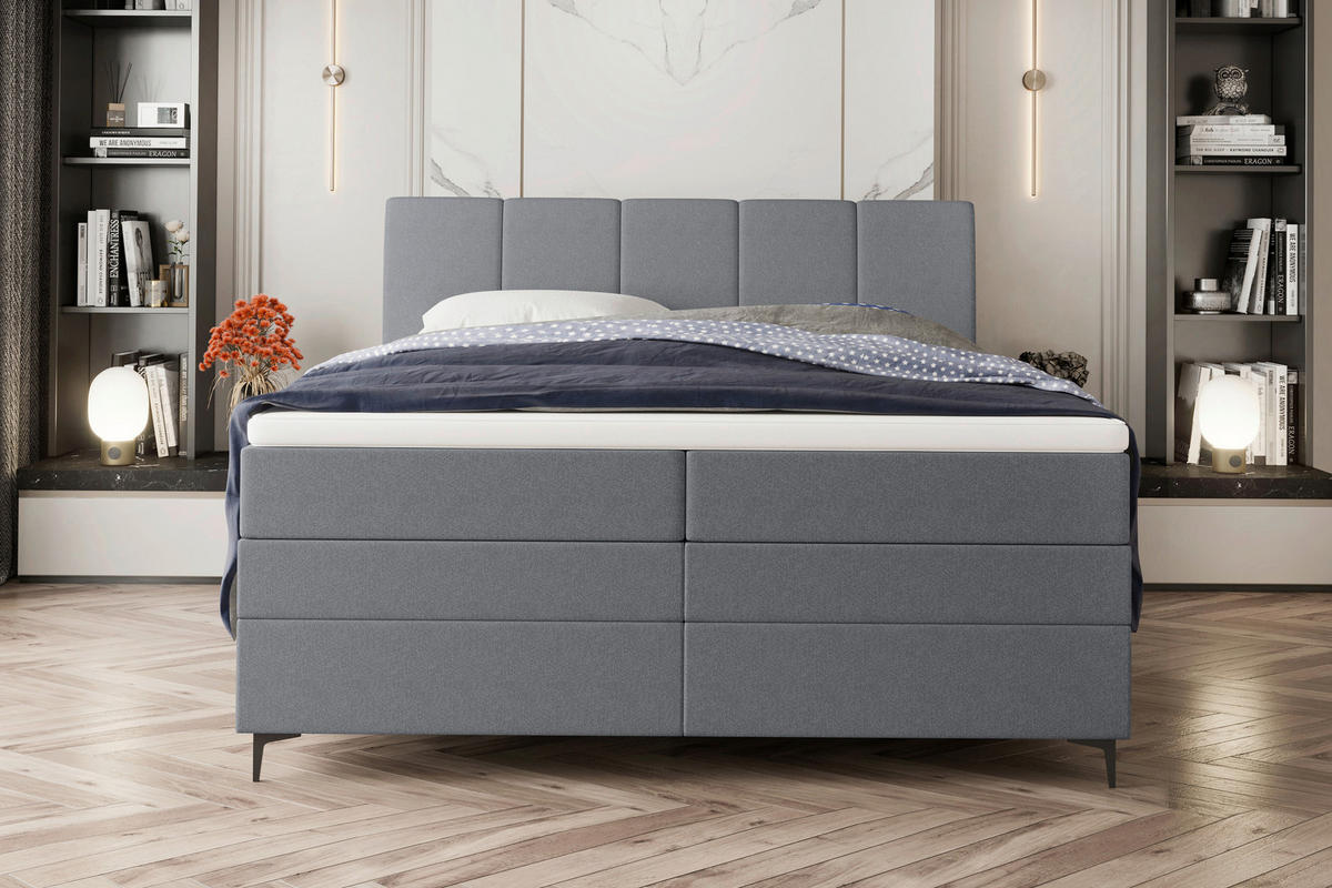 BOXSPRINGBETT 180/200 cm  in Grau  - Schwarz/Grau, KONVENTIONELL, Textil/Metall (180/200cm) - Boxxx