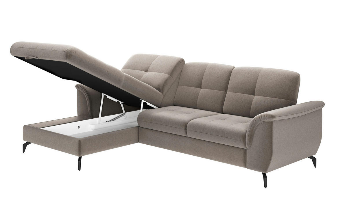 ECKSOFA ZORA E Taupe Flachgewebe  - Taupe/Schwarz, MODERN, Textil/Metall (164/262cm) - Sit & More