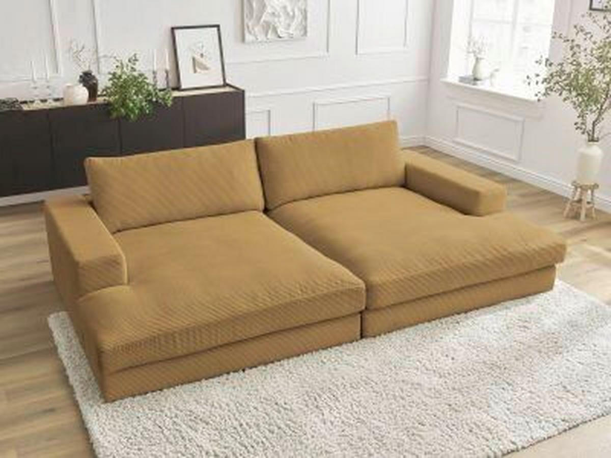 BIGSOFA LEONARD Cord Gelb  - Gelb/Schwarz, MODERN, Kunststoff/Textil (274/77/159cm)