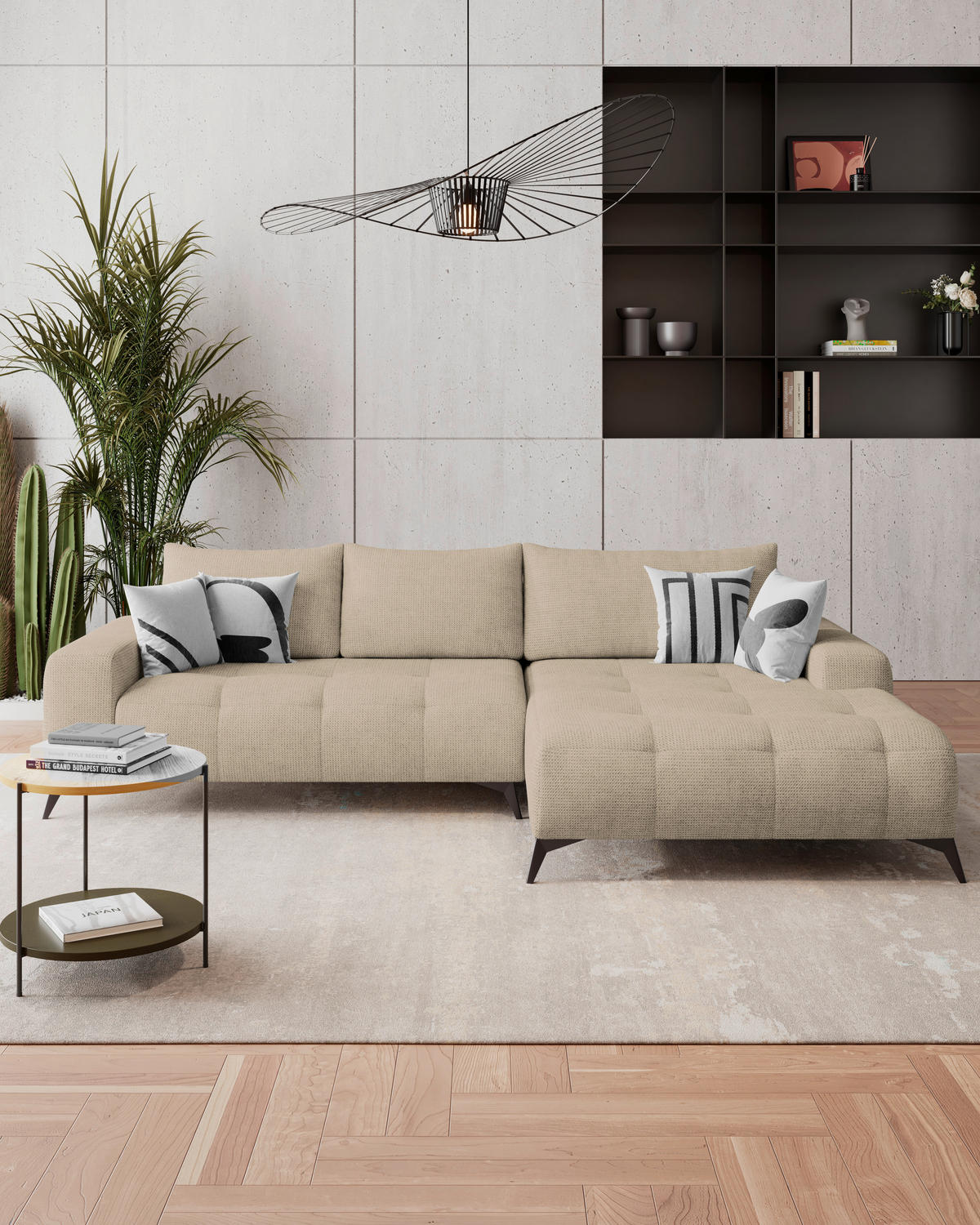 HÖRNSOFFA i flatväv beige  - beige/svart, Trend, metall/textil (290/175cm) - MID.YOU