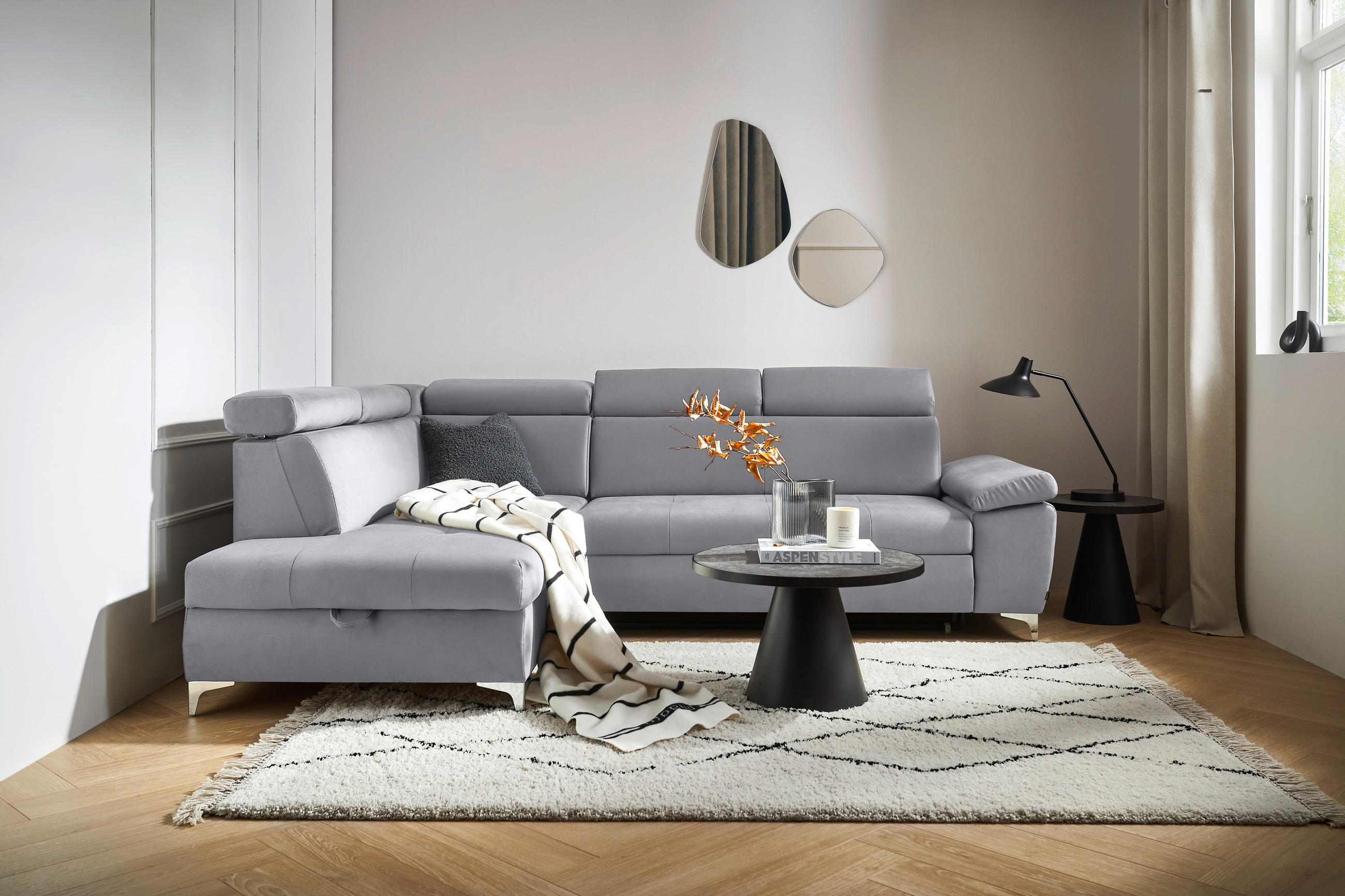 ECKSOFA in Mikrofaser Silberfarben  - Chromfarben/Silberfarben, Konventionell, Textil/Metall (206/271cm) - Carryhome