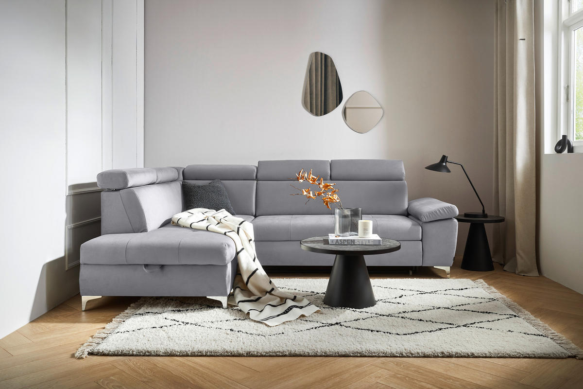 SAROKKANAPÉ textil ezüstszínű  - krómszínű/ezüstszínű, Konventionell, textil/fém (206/271cm) - Carryhome
