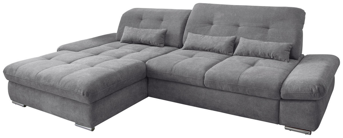 ECKSOFA in Chenille Dunkelgrau  - Chromfarben/Dunkelgrau, Design, Textil/Metall (196/300cm) - Livetastic