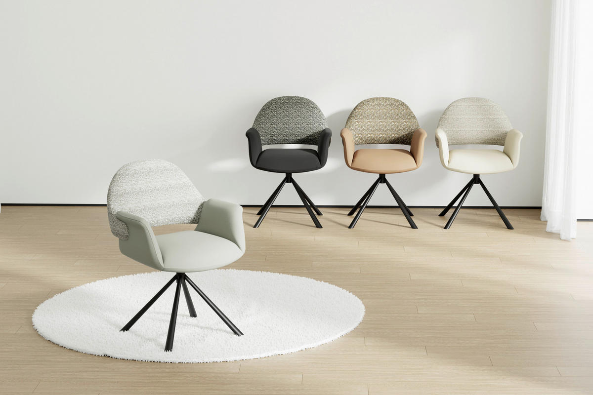 ARMLEHNSTUHL  Sitzfläche 360° drehbar, inklusive Armlehnen, automatische Rückholfunktion Webstoff Echtleder  - Salbeigrün/Schwarz, Design, Leder/Textil (62,5/86/64cm) - Novel