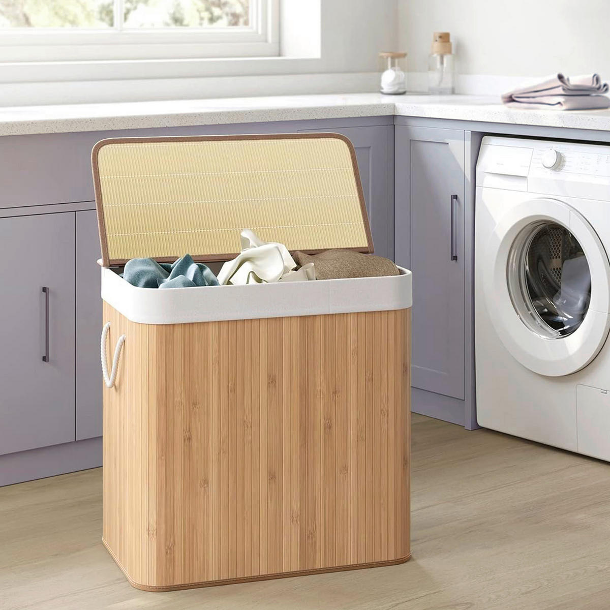 WÄSCHEKORB - Braun, MODERN, Holz/Textil (60/62,5/40cm) - MID.YOU