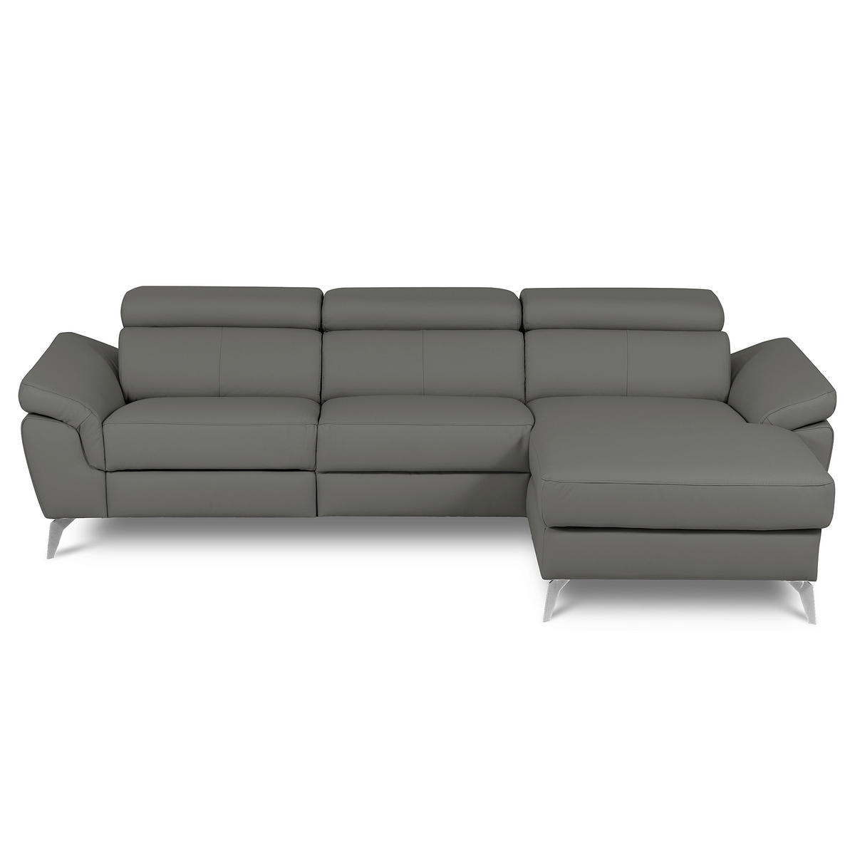 ECKSOFA SONO in Lederlook Echtleder Anthrazit Bettkasten, Armteilverstellung, Kopfteilverstellung  252/179 cm  - Chromfarben/Anthrazit, Design, Leder/Textil (252/179cm) - Livetastic