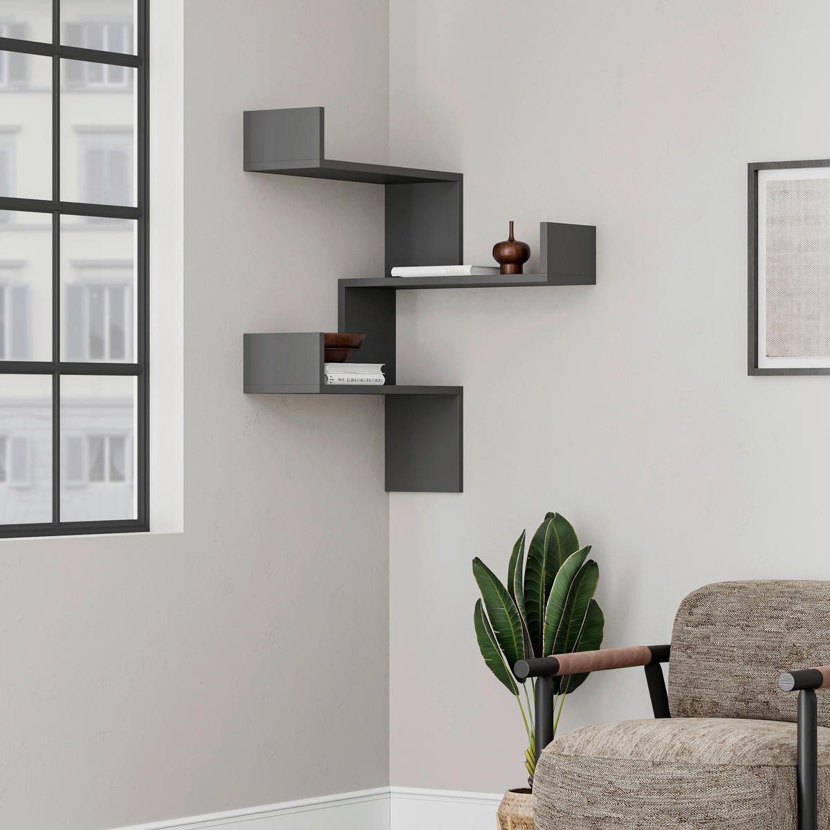 ÉTAGÈRE MURALE 60/90/22 cm  - Anthrazit, Design, Holzwerkstoff (60/90/22cm) - Livetastic