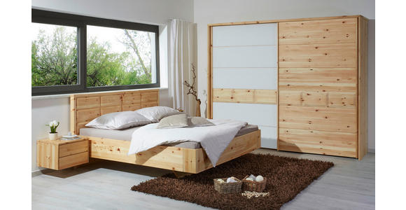 SCHWEBETÜRENSCHRANK in Weiß, Zirbelkieferfarben - Zirbelkieferfarben/Weiß, Natur, Glas/Holz (300/225/65cm) - Valnatura