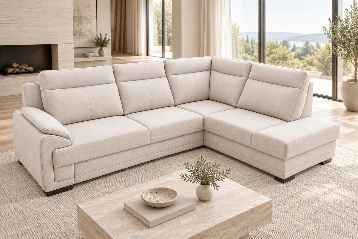 ECKSOFA ALTONA in Flachgewebe Sandfarben  - Sandfarben/Schwarz, Basics, Holz/Holzwerkstoff (268/207cm) - Livetastic