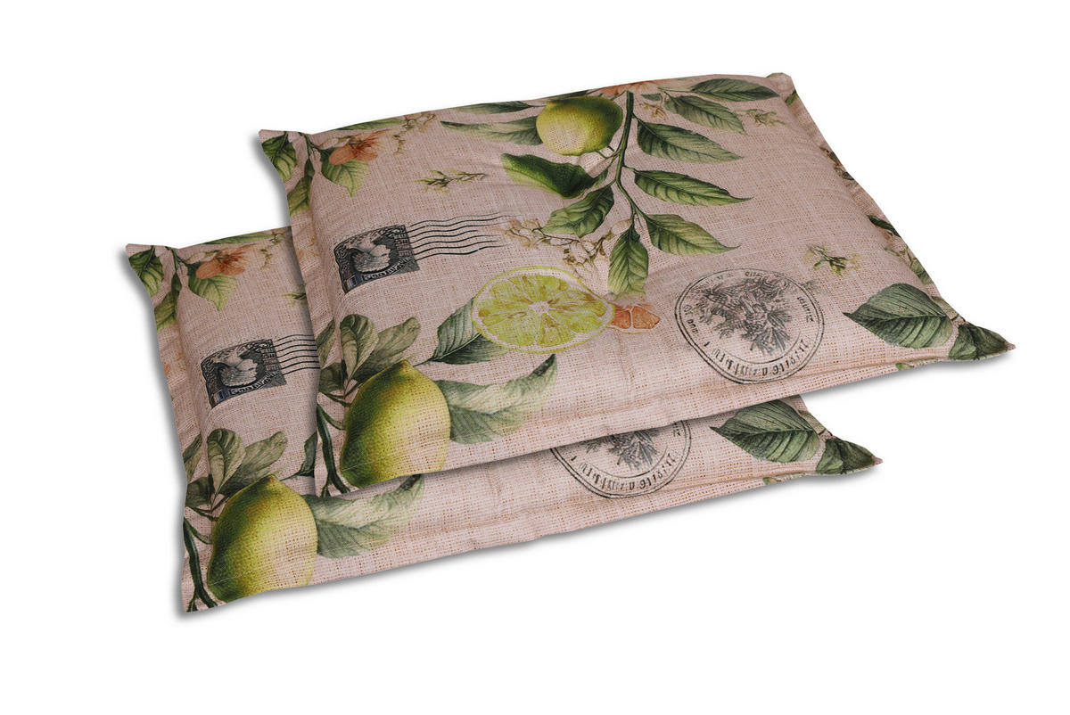 GARTENSITZKISSENSET in Gelb, Grün, Sandfarben Zitronen  - Sandfarben/Gelb, Basics, Textil (50/7/50cm)
